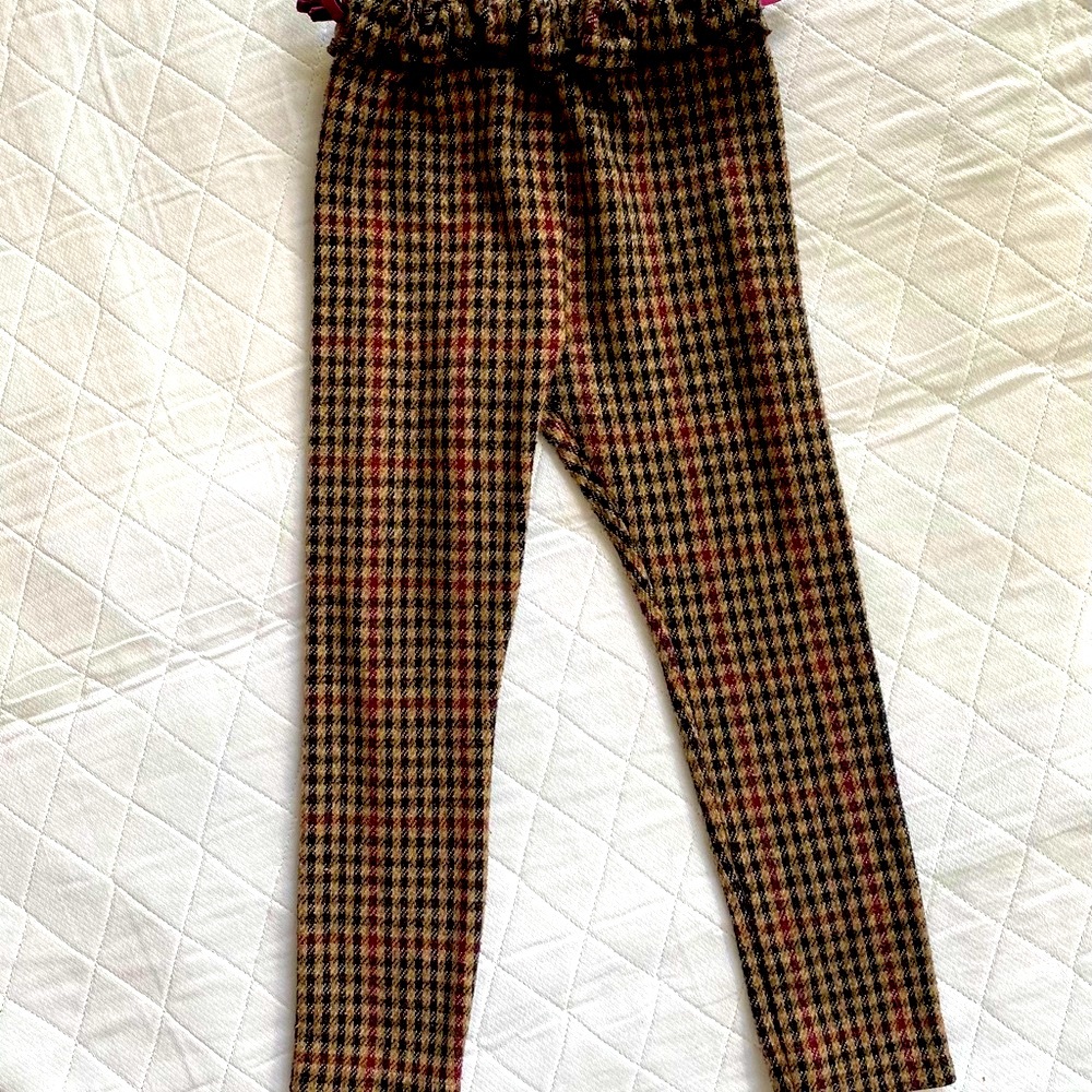 Zara houndstooth girls pants with velvet bow details sz 4-5